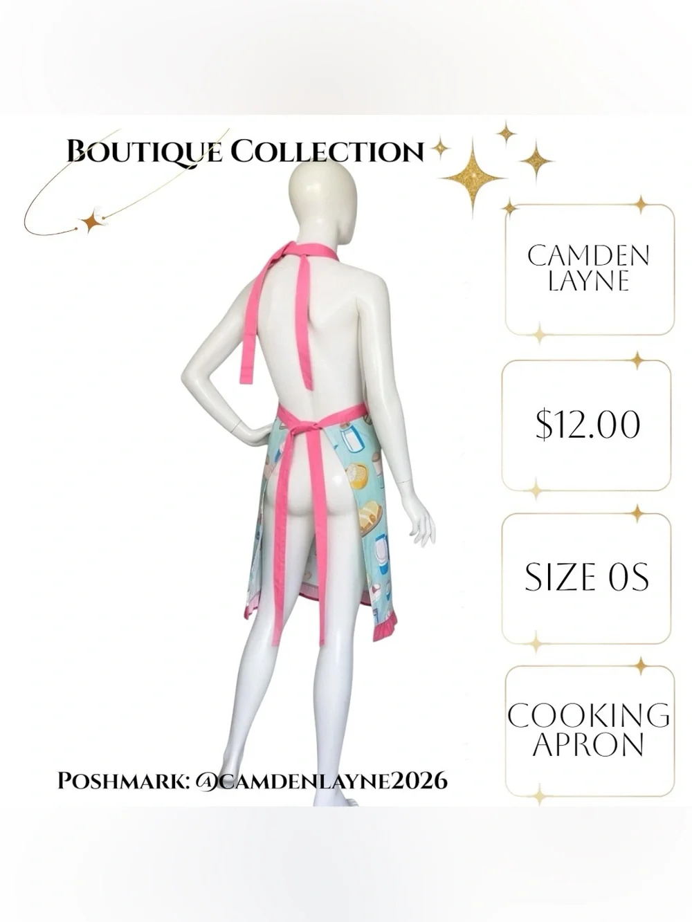 Retro Inspired Aqua and Pink Cotton Kitchen Apron